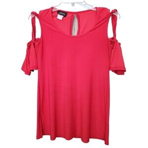 Artex Fashions Red Cold Shoulder Keyhole Back Blouse Size Medium